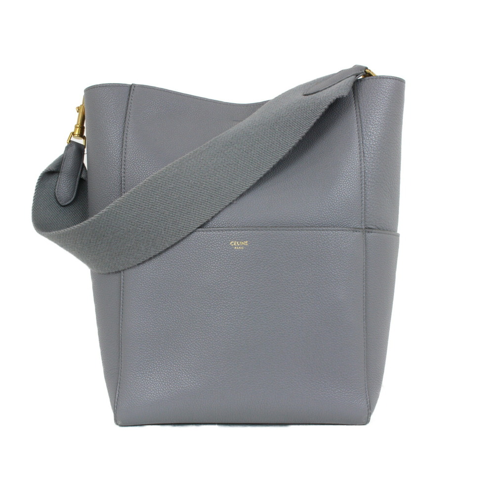 CELINE Sangle Bucket Shoulder Bag Gray Calfskin